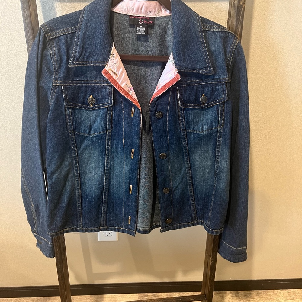 Denim Jacket with Pink Lining